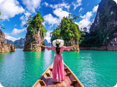 Mountain Lake with Boats